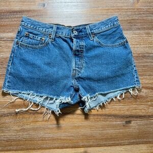 Levi's Denim Jean Shorts High Waisted Cut Off Frayed Hem Blue‎ W29
